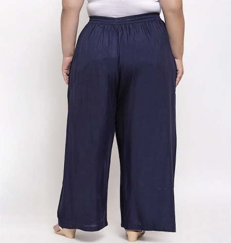 Women Navy Blue Solid Straight Palazzos